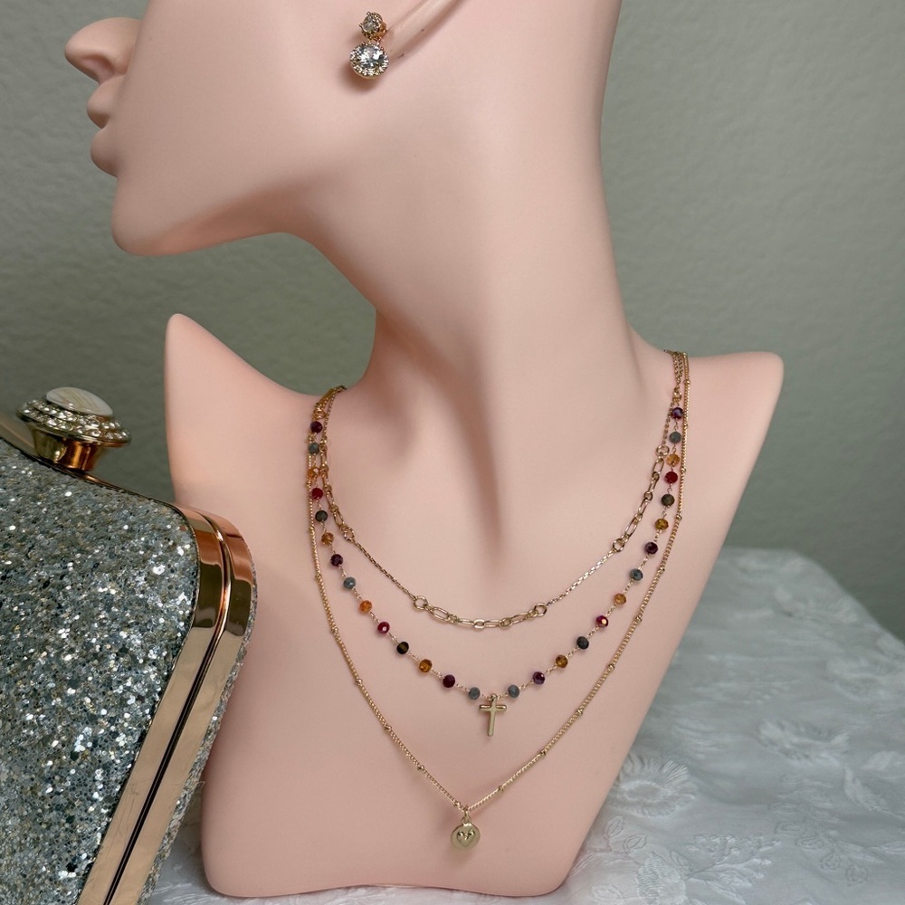 ⚜️🔥 Gold Multicolor Layered Necklace Set - Picture 5 of 8